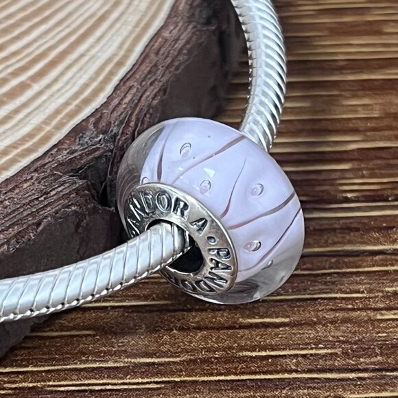 Pandora Pink Rose Looking Glass Murano Sterling Silver Bead Charm - Picture 2 of 5